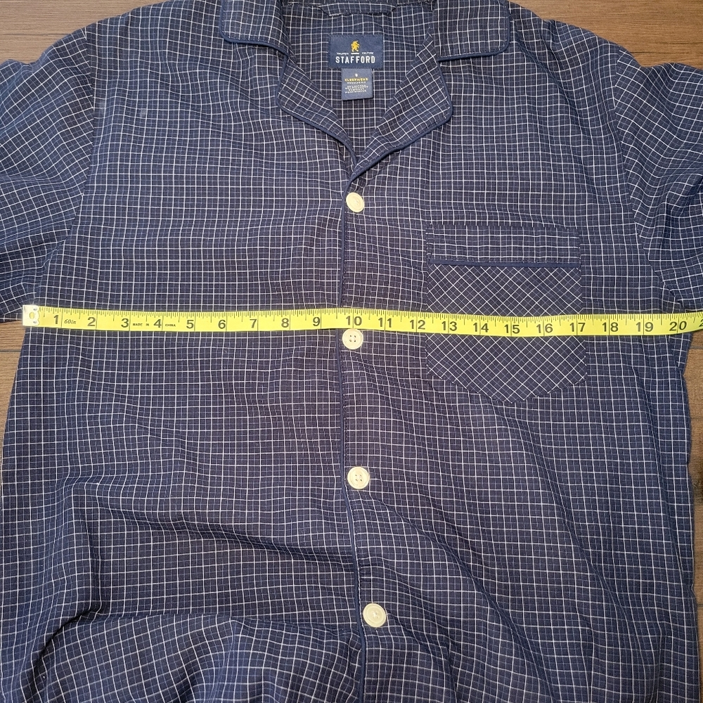 Stafford Mens Plaid Sleepwear Set Size S Pajamas Blue Long Sleeve Pants Bottom - Picture 5 of 13